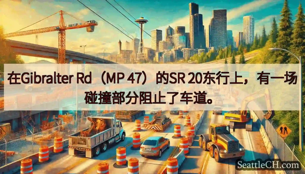 在Gibralter Rd（MP 47）的SR 20东行上，有一场碰撞部分阻止了车道。