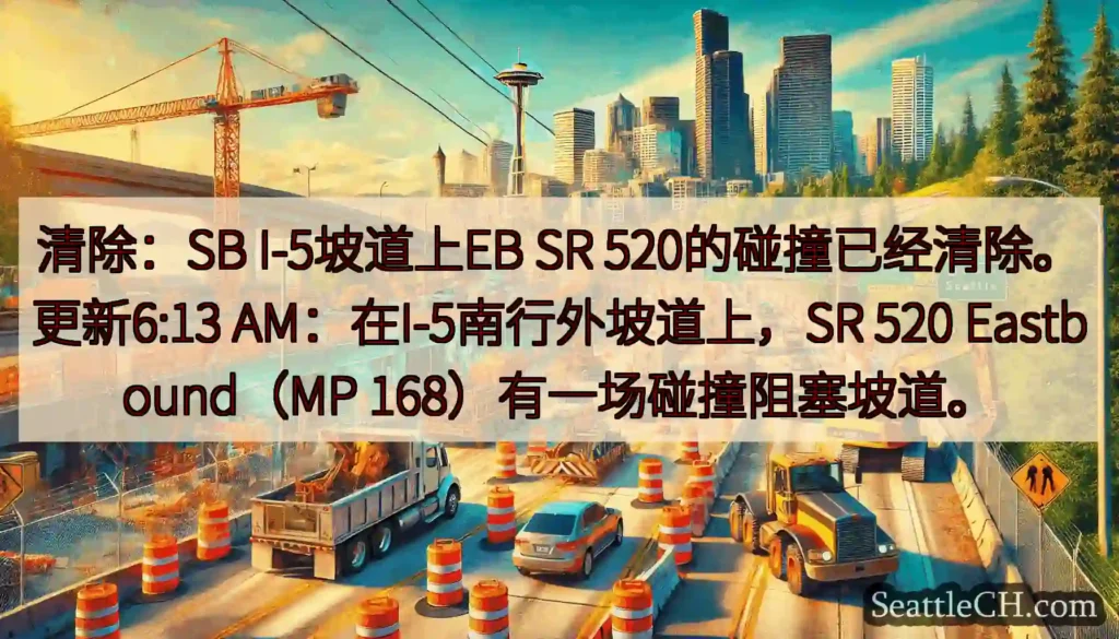 清除：SB I-5坡道上EB SR 520的碰撞已经清除。更新6:13
