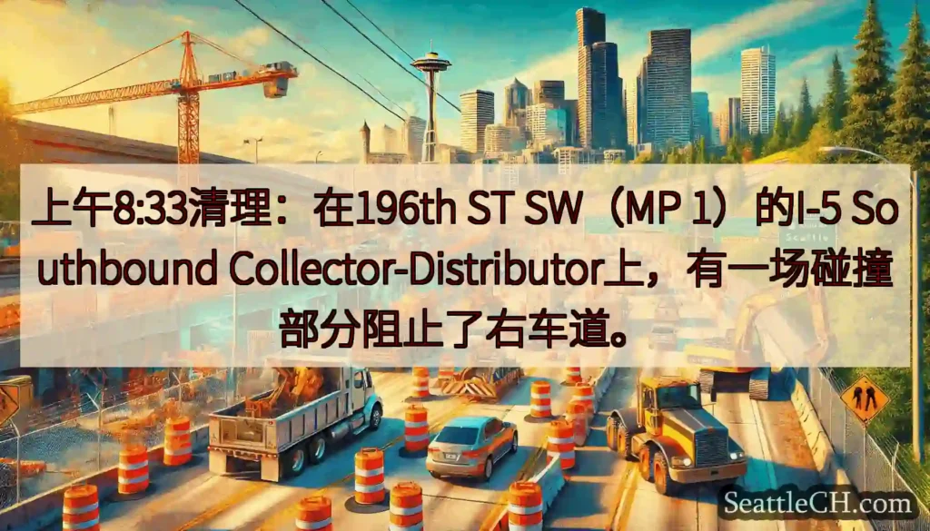 上午8:33清理：在196th ST SW（MP 1）的I-5 Southbound