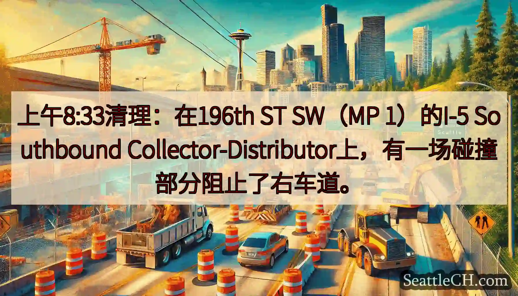上午8:33清理：在196th ST SW（MP 1）的I-5 Southbound
