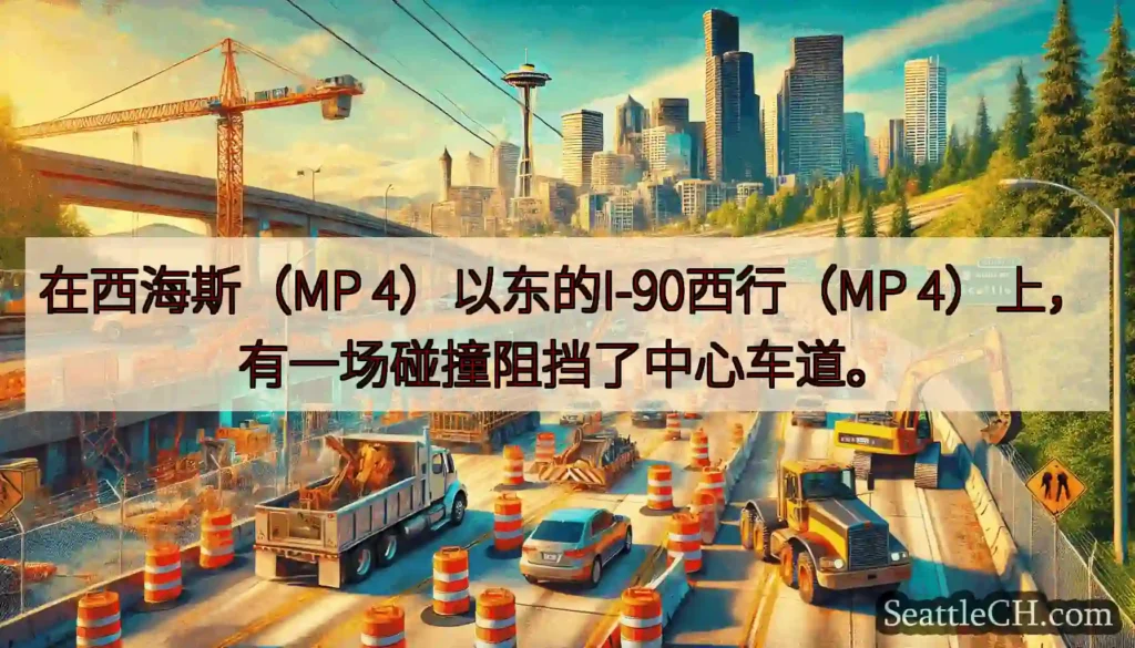 在西海斯（MP 4）以东的I-90西行（MP 4）上，有一场碰撞阻挡了中心车道。
