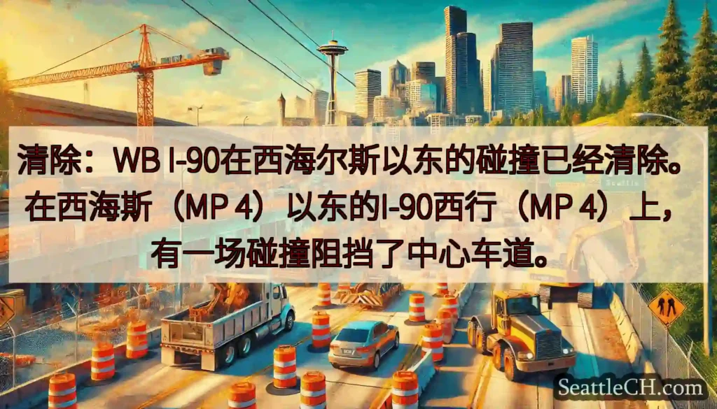清除：WB I-90在西海尔斯以东的碰撞已经清除。在西海斯（MP 4）以东的I-90西行（MP