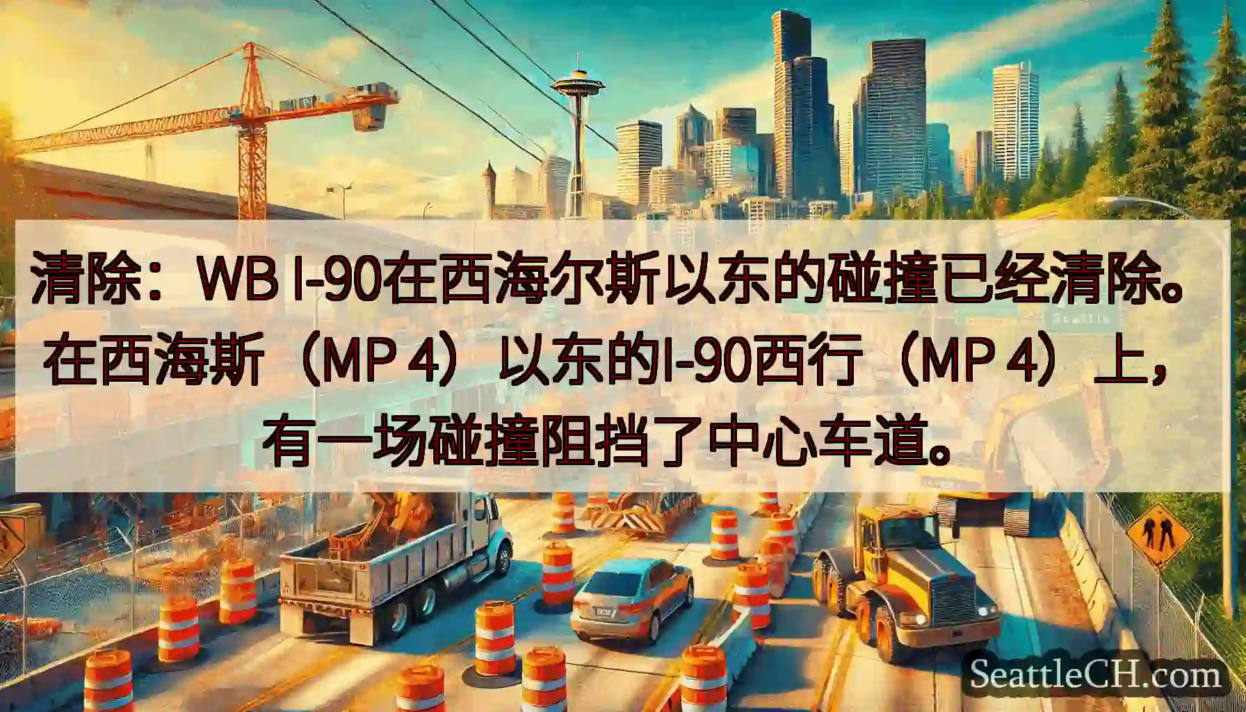 清除：WB I-90在西海尔斯以东的碰撞已经清除。在西海斯（MP 4）以东的I-90西行（MP