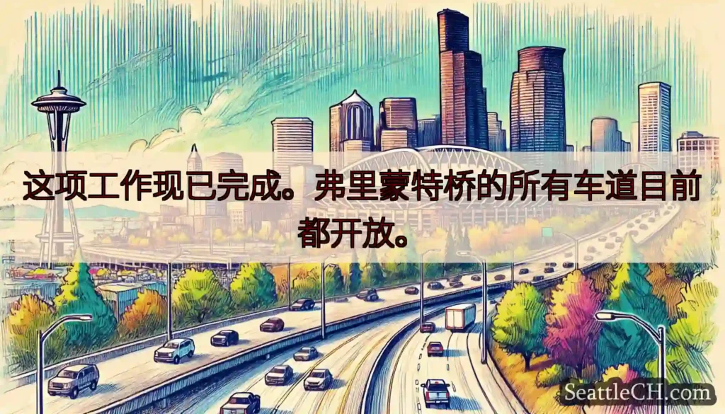 这项工作现已完成。弗里蒙特桥的所有车道目前都开放。