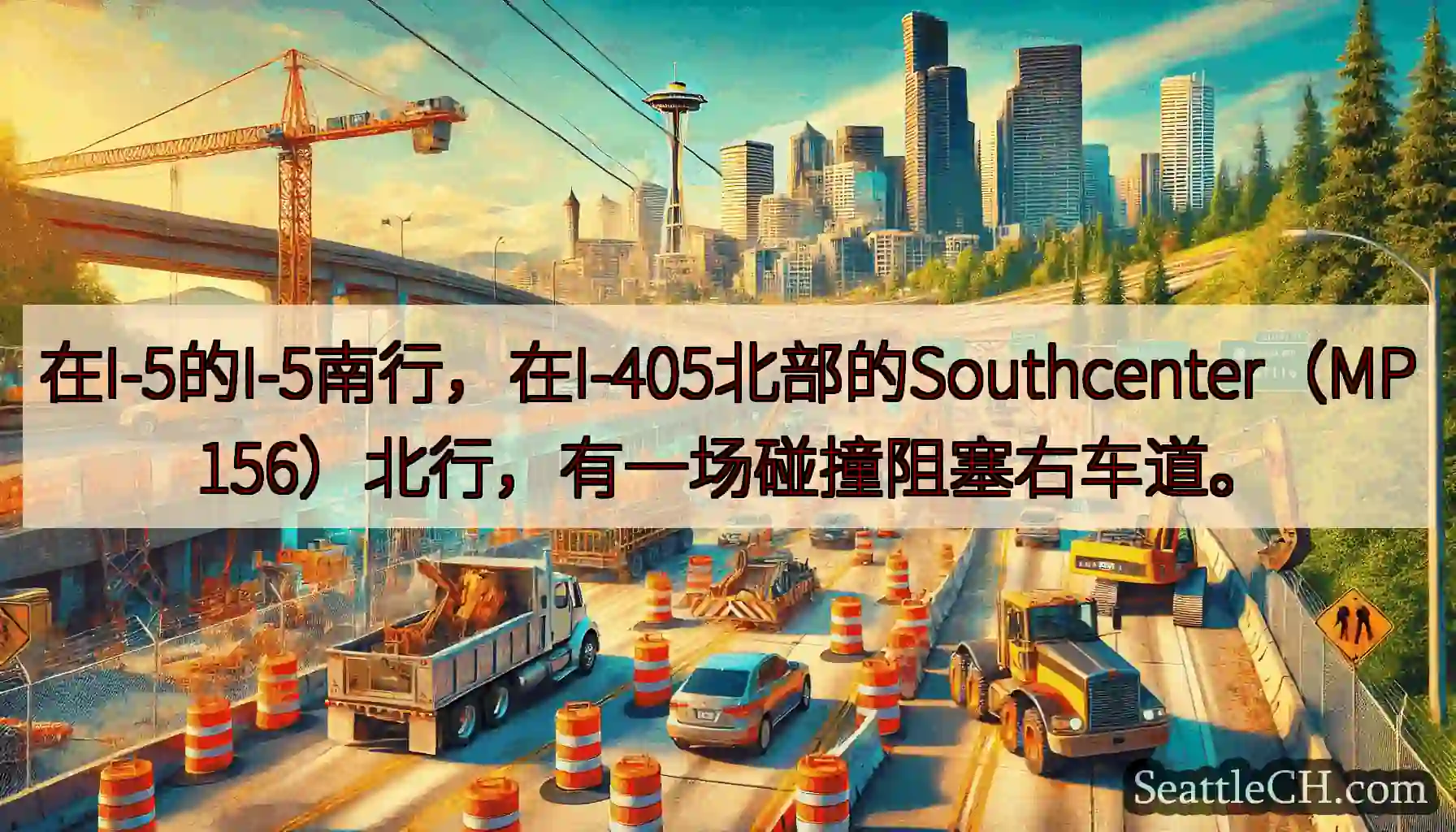 在I-5的I-5南行，在I-405北部的Southcenter（MP