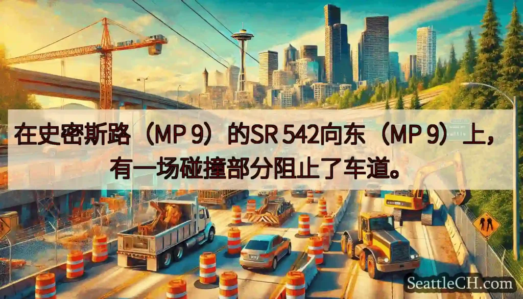 在史密斯路（MP 9）的SR 542向东（MP 9）上，有一场碰撞部分阻止了车道。