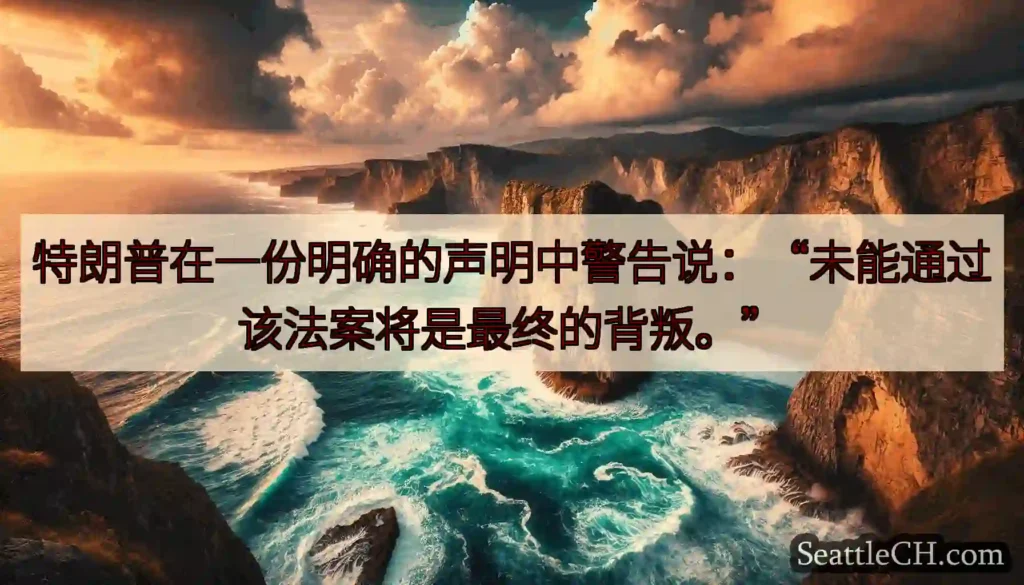 特朗普在一份明确的声明中警告说：“未能通过该法案将是最终的背叛。”