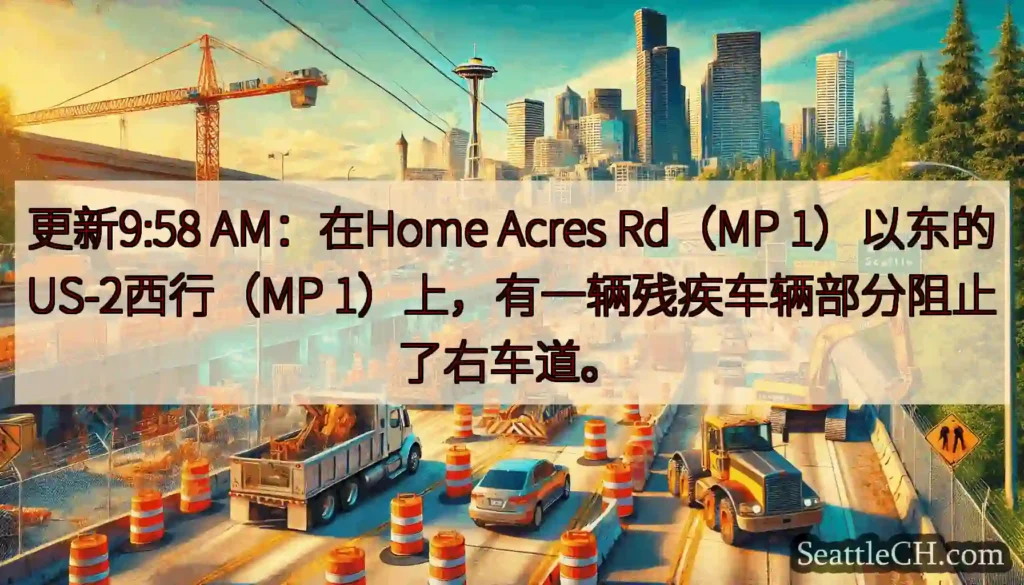 更新9:58 AM：在Home Acres Rd（MP 1）以东的US-2西行（MP