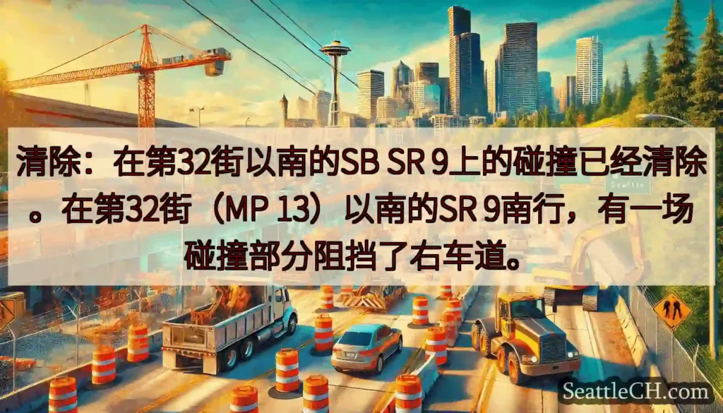 清除：在第32街以南的SB SR 9上的碰撞已经清除。在第32街（MP 13）以南的SR