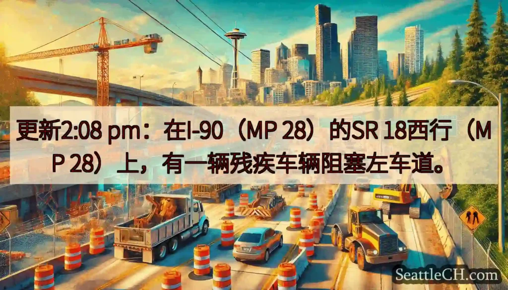 更新2:08 pm：在I-90（MP 28）的SR 18西行（MP