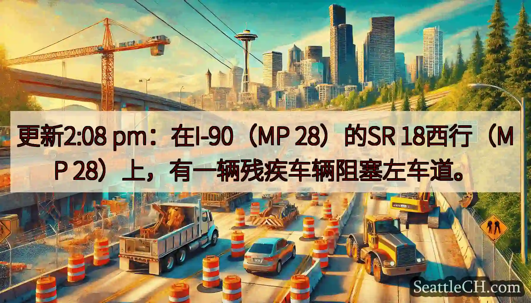 更新2:08 pm：在I-90（MP 28）的SR 18西行（MP