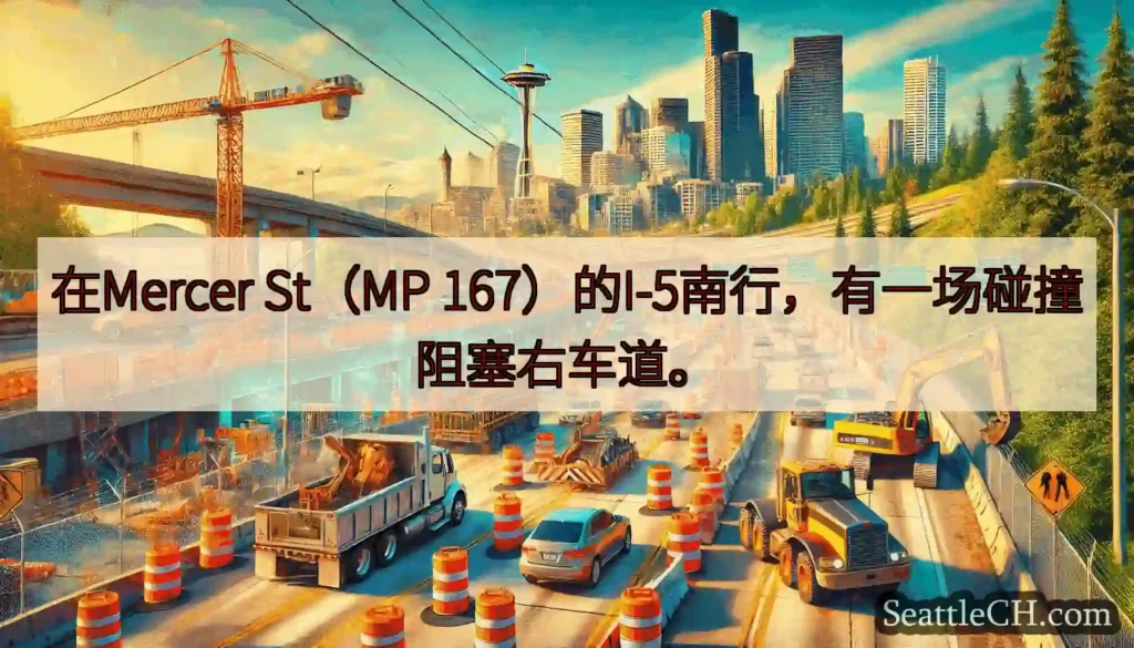 在Mercer St（MP 167）的I-5南行，有一场碰撞阻塞右车道。