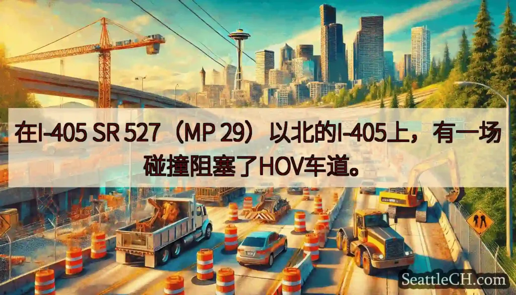 在I-405 SR 527（MP 29）以北的I-405上，有一场碰撞阻塞了HOV车道。