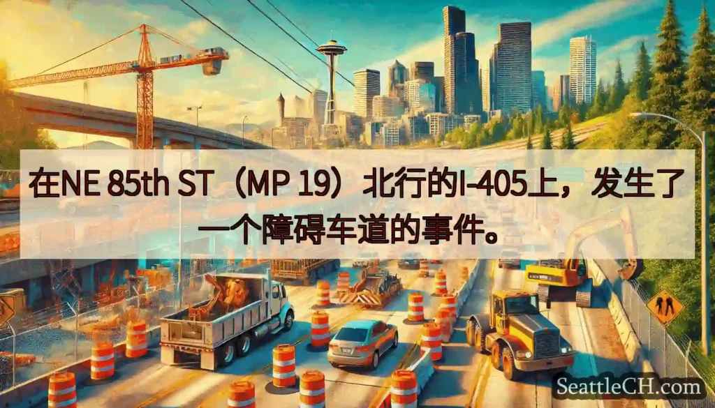 在NE 85th ST（MP 19）北行的I-405上，发生了一个障碍车道的事件。