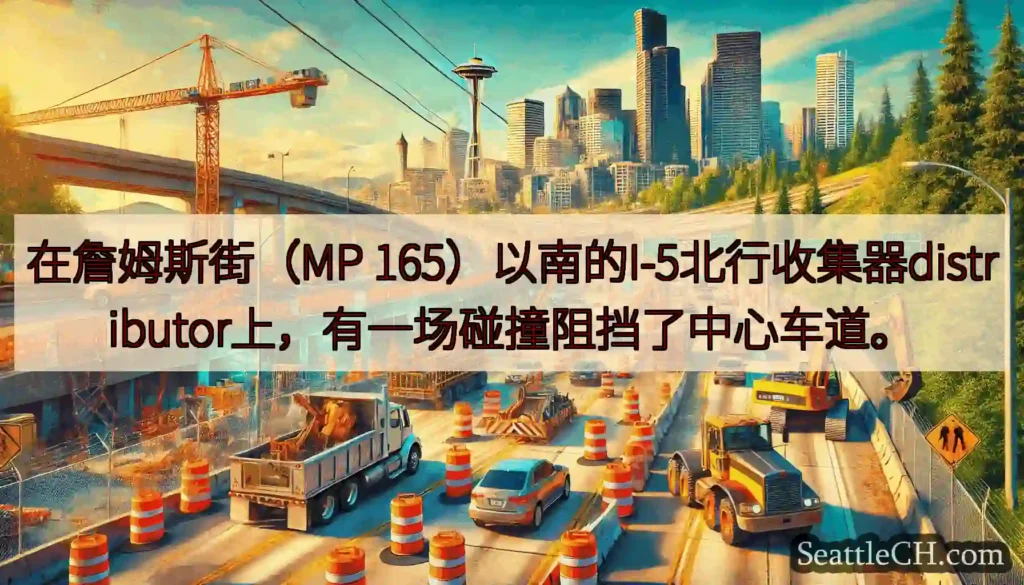 在詹姆斯街（MP 165）以南的I-5北行收集器distributor上，有一场碰撞阻挡了中心车道。