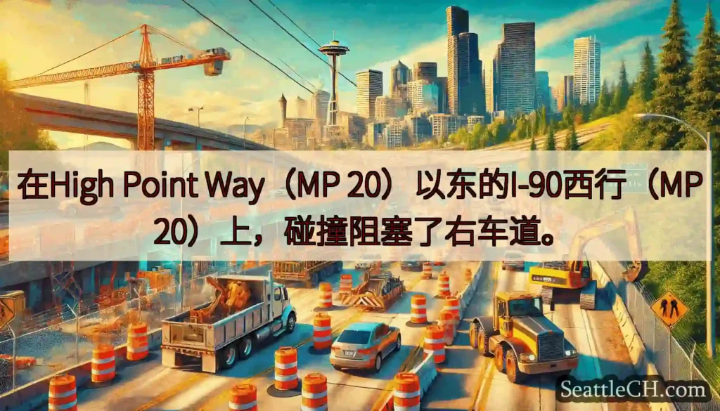 在High Point Way（MP 20）以东的I-90西行（MP 20）上，碰撞阻塞了右车道。