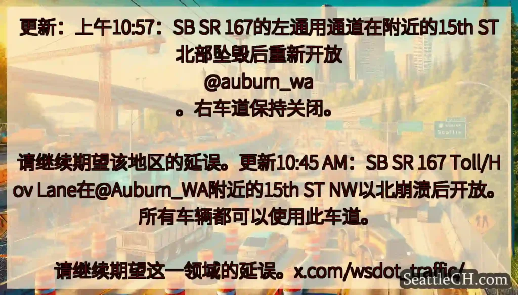 更新：上午10:57：SB SR 167的左通用通道在附近的15th ST北部坠毁后重新开放