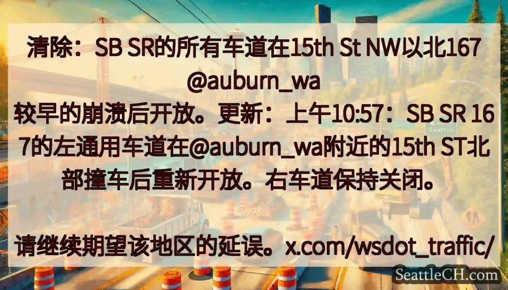 清除：SB SR的所有车道在15th St NW以北167