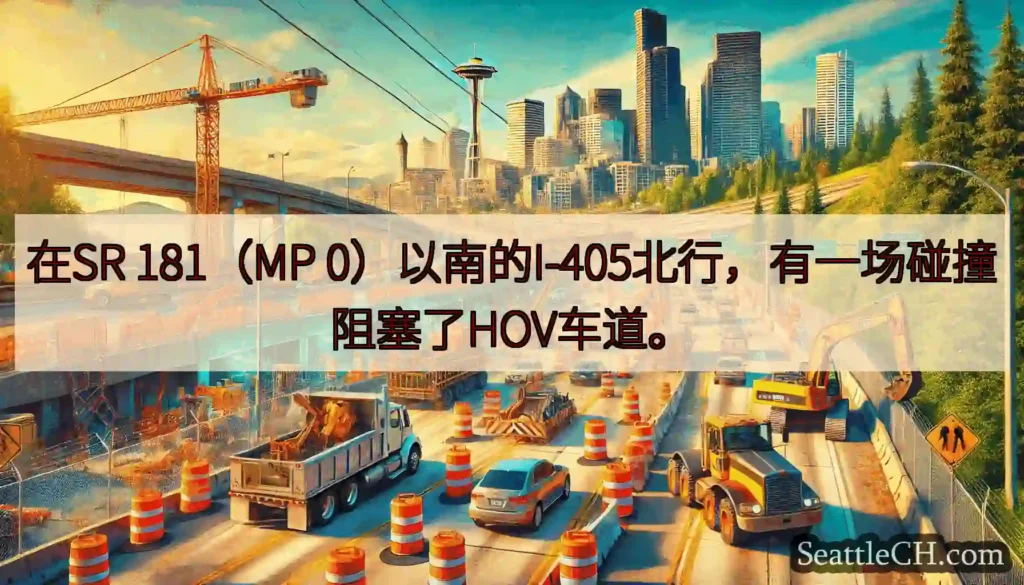 在SR 181（MP 0）以南的I-405北行，有一场碰撞阻塞了HOV车道。