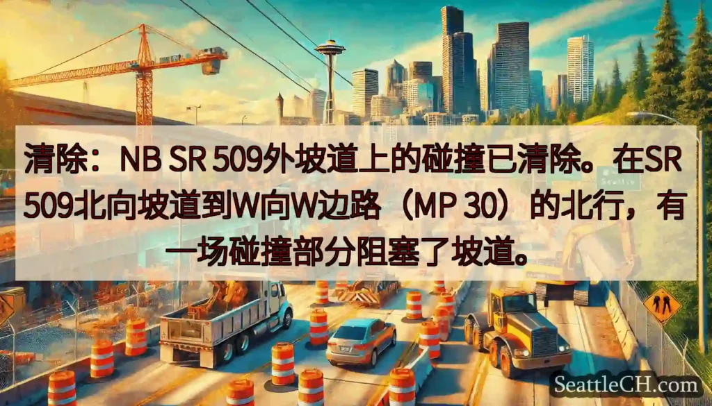 清除：NB SR 509外坡道上的碰撞已清除。在SR 509北向坡道到W向W边路（MP