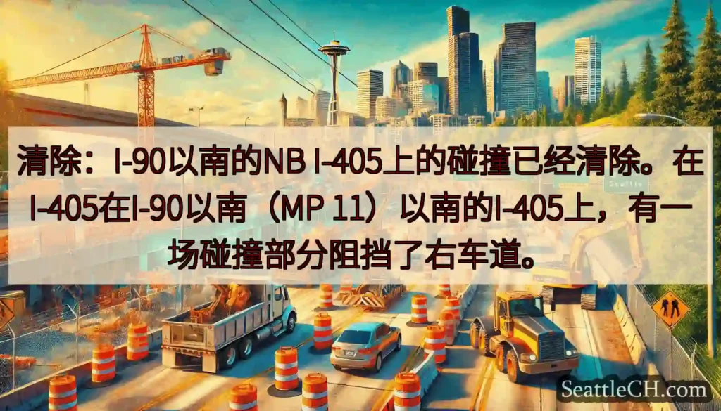 清除：I-90以南的NB I-405上的碰撞已经清除。在I-405在I-90以南（MP
