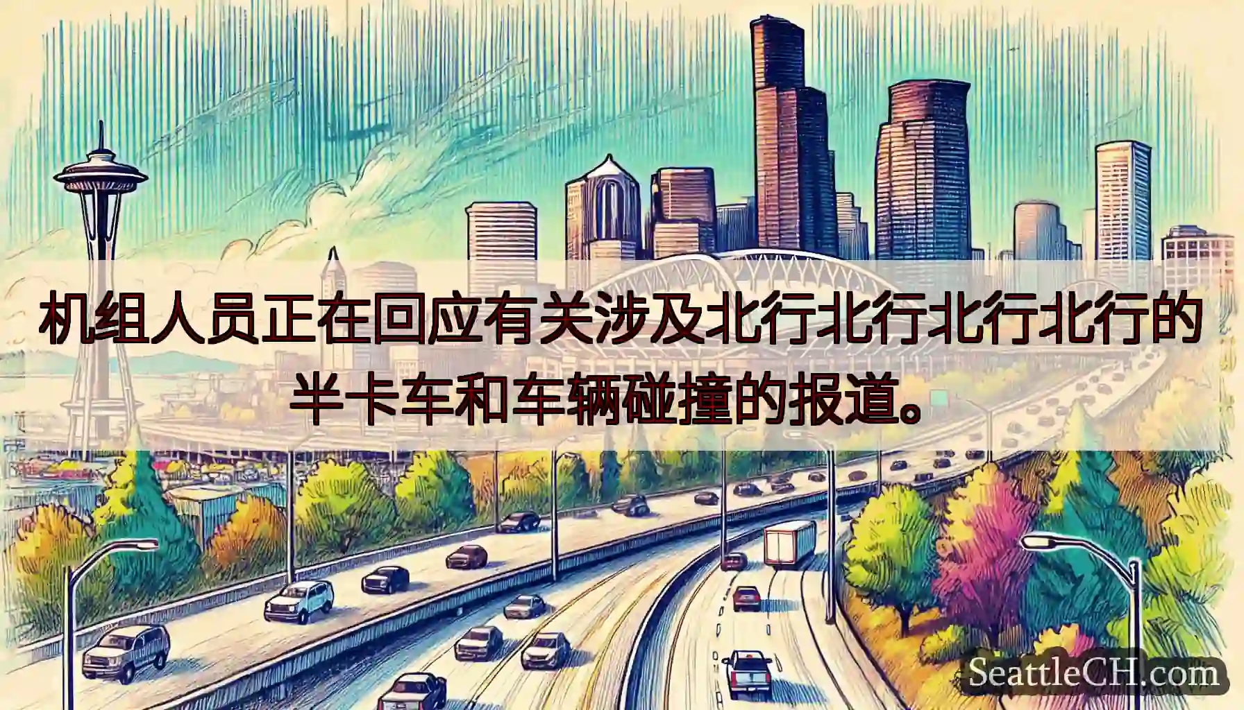 机组人员正在回应有关涉及北行北行北行北行的半卡车和车辆碰撞的报道。