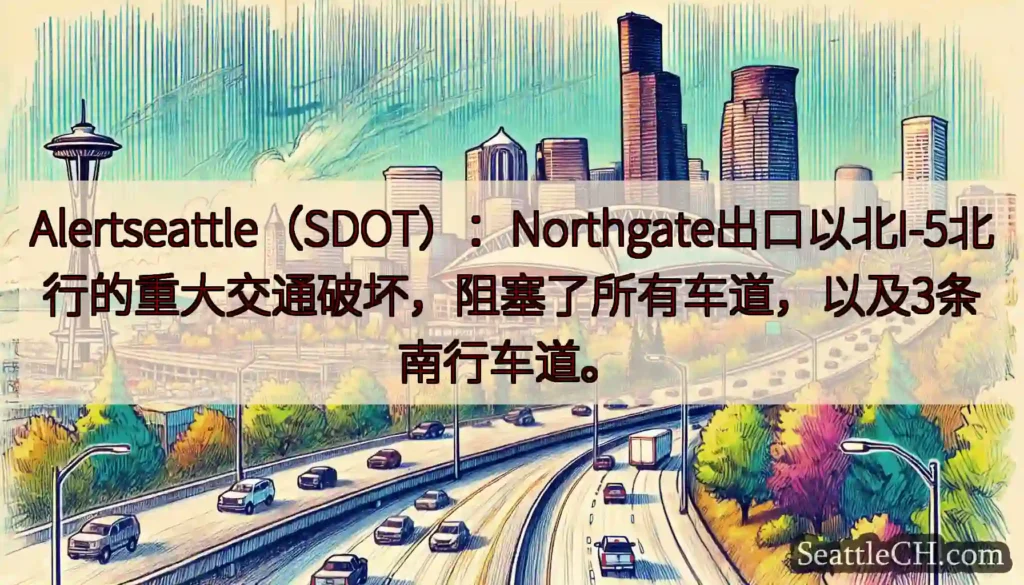 Alertseattle（SDOT）：Northgate出口以北I-5北行的重大交通破坏，阻塞了所有