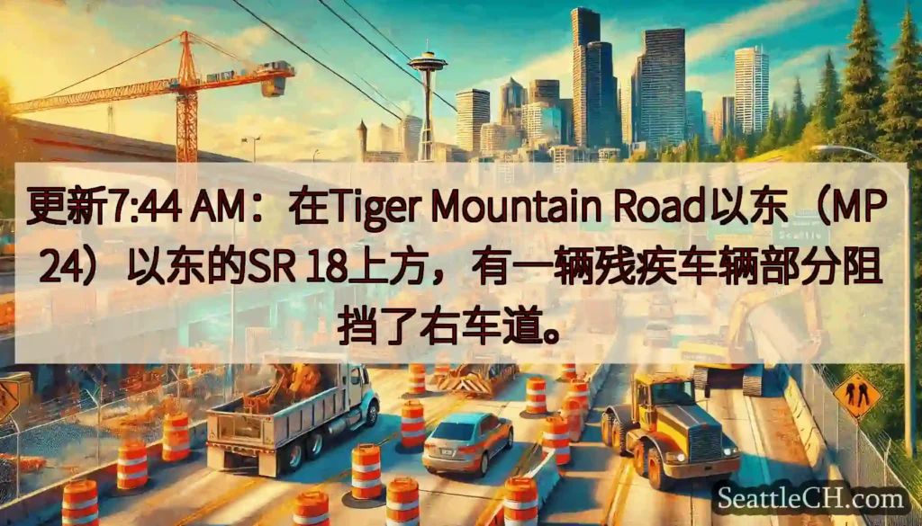 更新7:44 AM：在Tiger Mountain Road以东（MP 24）以东的SR