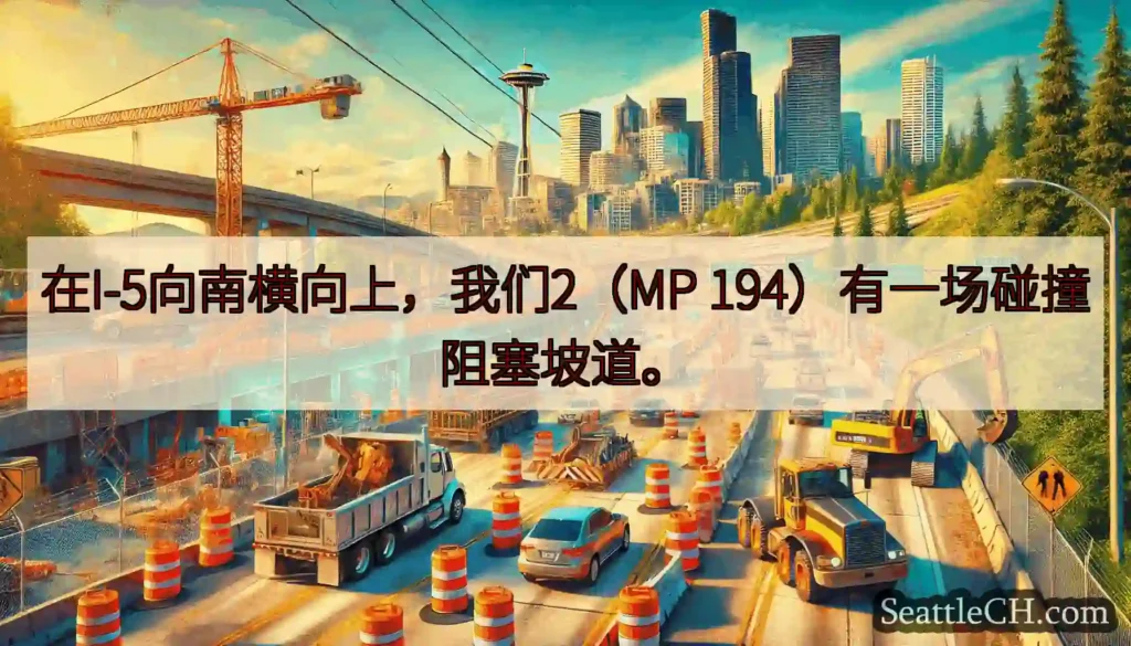在I-5向南横向上，我们2（MP 194）有一场碰撞阻塞坡道。