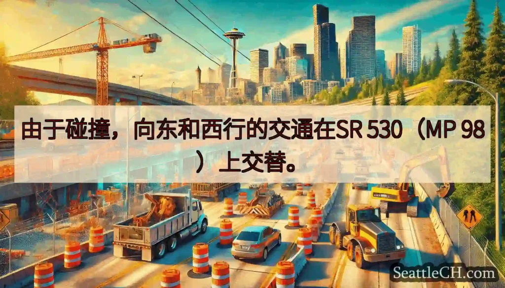 由于碰撞，向东和西行的交通在SR 530（MP 98）上交替。
