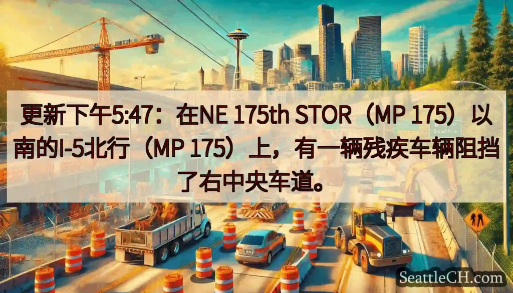 更新下午5:47：在NE 175th STOR（MP 175）以南的I-5北行（MP