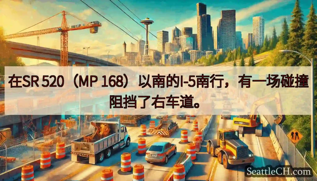 在SR 520（MP 168）以南的I-5南行，有一场碰撞阻挡了右车道。