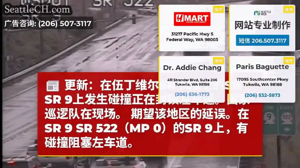 更新：在伍丁维尔SR 522上的SB SR 9上发生碰撞正在封锁左车道。国家巡逻队在现场。
