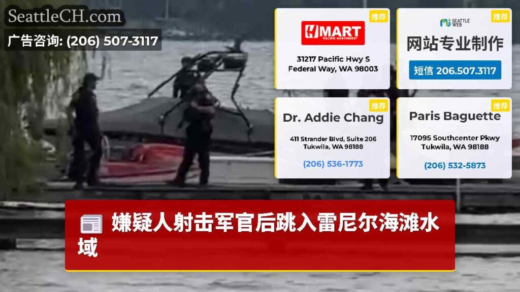 嫌疑人射击军官后跳入雷尼尔海滩水域