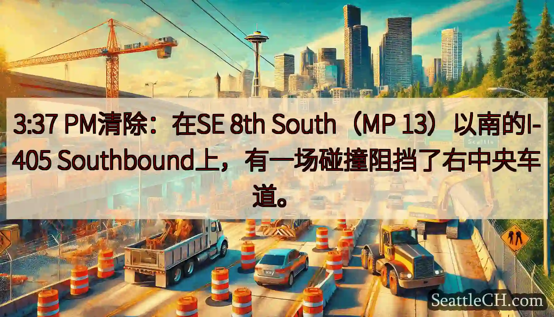 3:37 PM清除：在SE 8th South（MP 13）以南的I-405