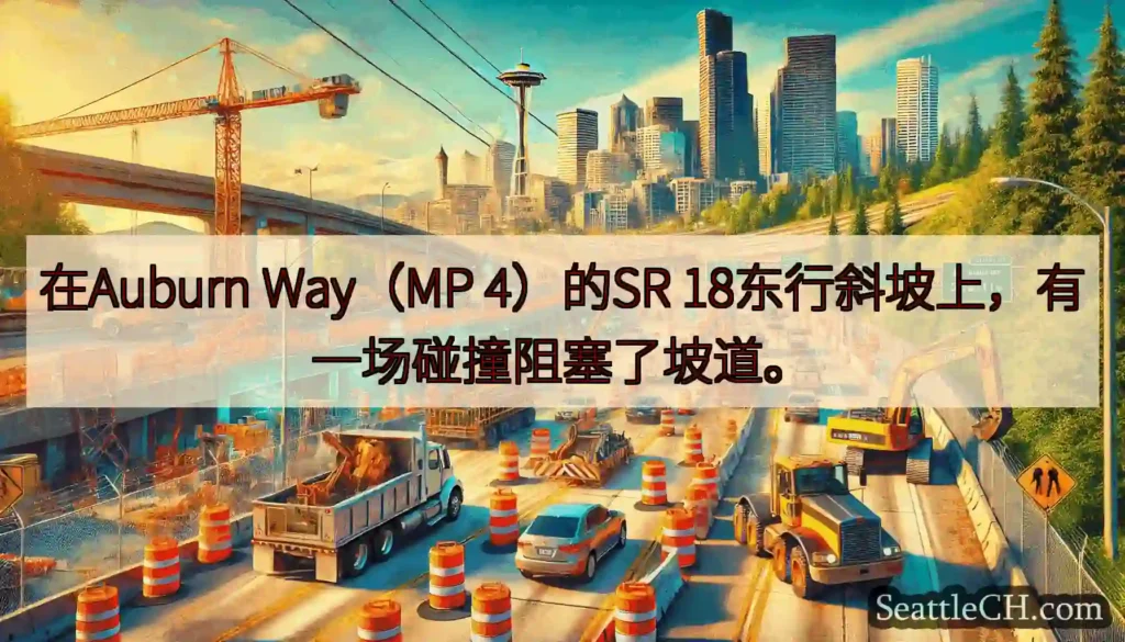 在Auburn Way（MP 4）的SR 18东行斜坡上，有一场碰撞阻塞了坡道。