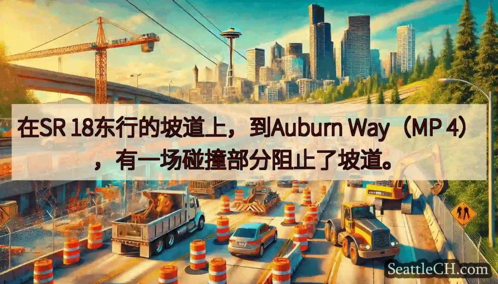 在SR 18东行的坡道上，到Auburn Way（MP 4），有一场碰撞部分阻止了坡道。