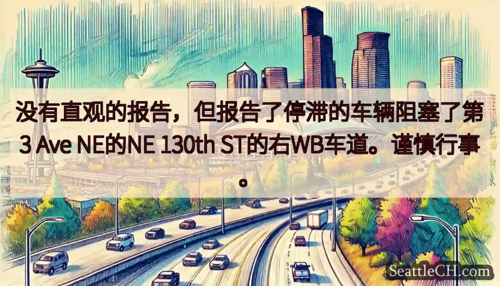 没有直观的报告，但报告了停滞的车辆阻塞了第3 Ave NE的NE 130th