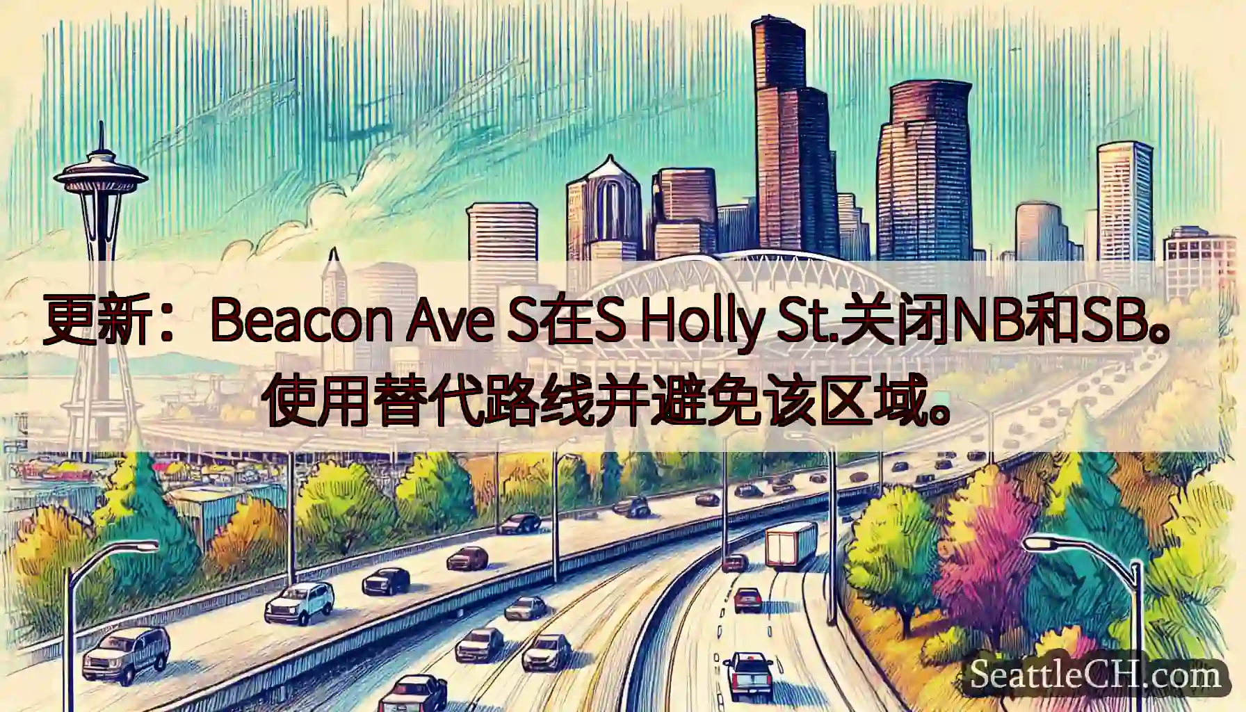 更新：Beacon Ave S在S Holly St.关闭NB和SB。使用替代路线并避免该区域。