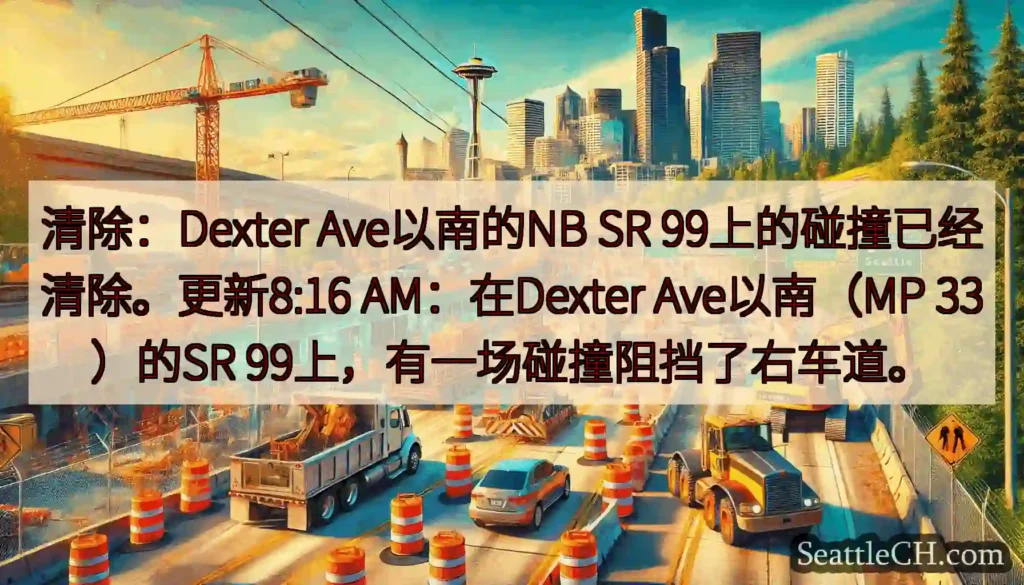 清除：Dexter Ave以南的NB SR 99上的碰撞已经清除。更新8:16