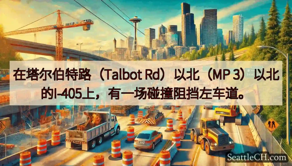 在塔尔伯特路（Talbot Rd）以北（MP 3）以北的I-405上，有一场碰撞阻挡左车道。