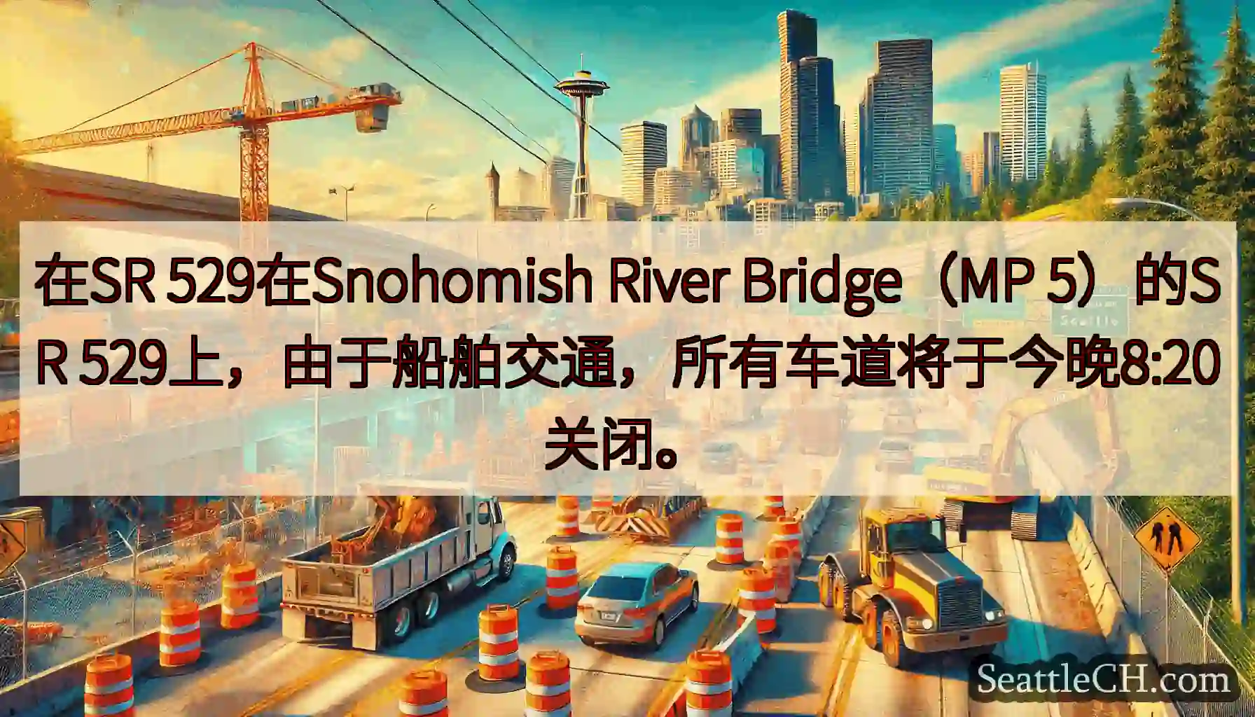 在SR 529在Snohomish River Bridge（MP 5）的SR
