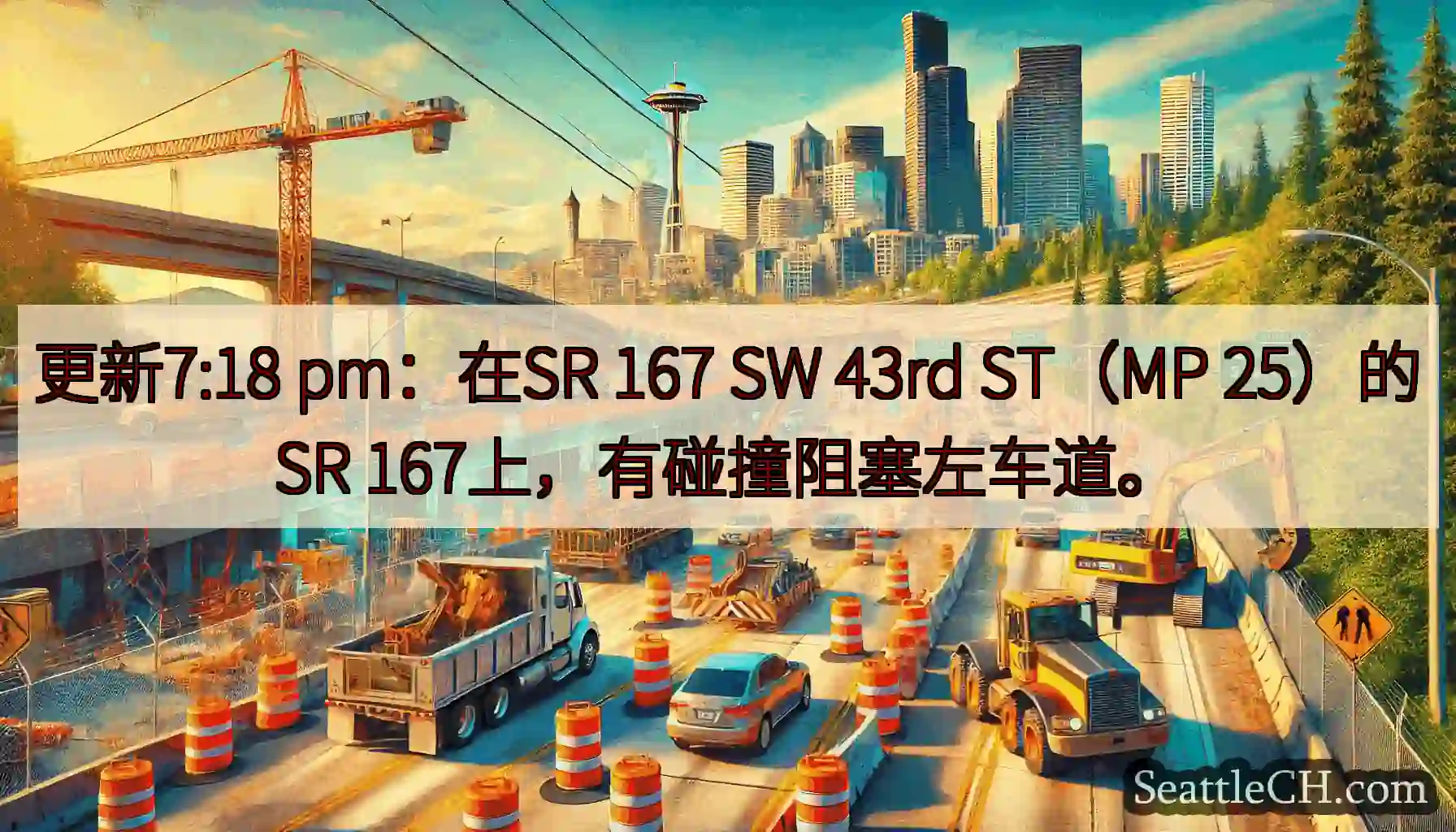 更新7:18 pm：在SR 167 SW 43rd ST（MP 25）的SR