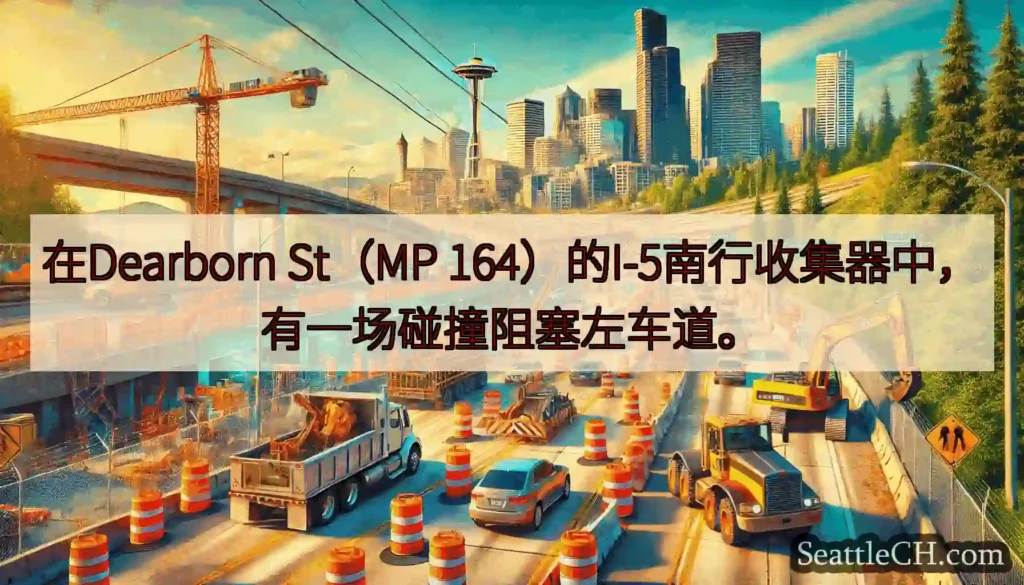 在Dearborn St（MP 164）的I-5南行收集器中，有一场碰撞阻塞左车道。