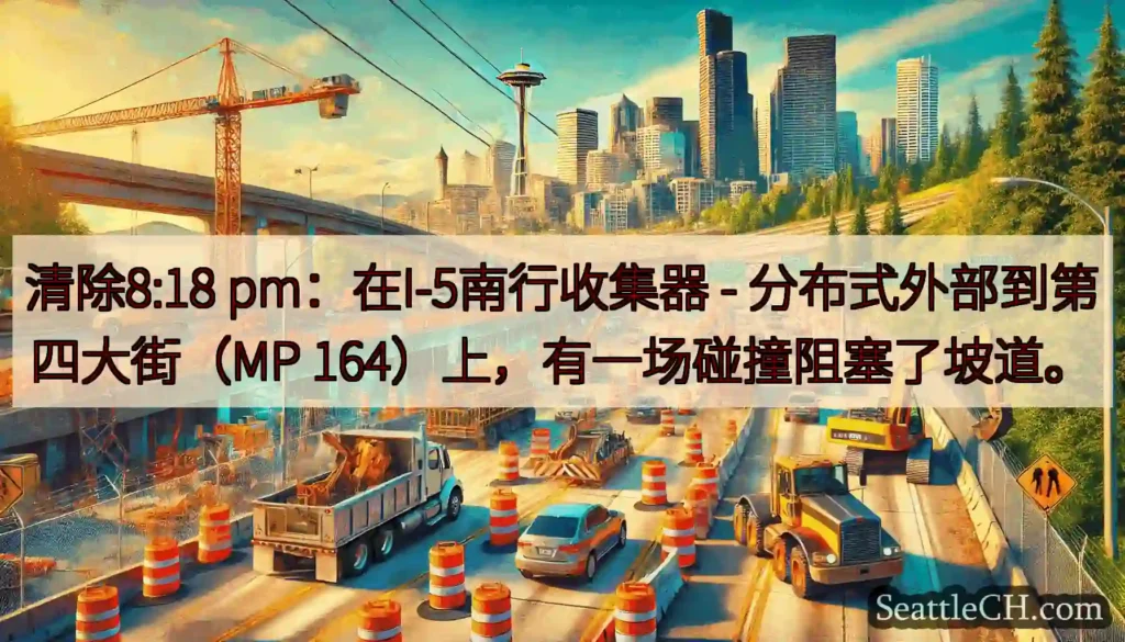 清除8:18 pm：在I-5南行收集器 - 分布式外部到第四大街（MP