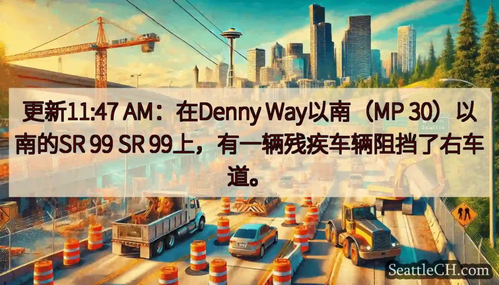 更新11:47 AM：在Denny Way以南（MP 30）以南的SR 99 SR