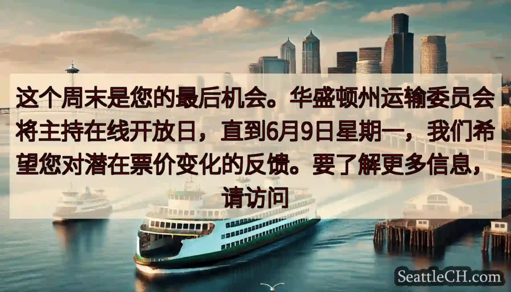 这个周末是您的最后机会。华盛顿州运输委员会将主持在线开放日，直到6月9日星期一，我们希望您对潜在票价