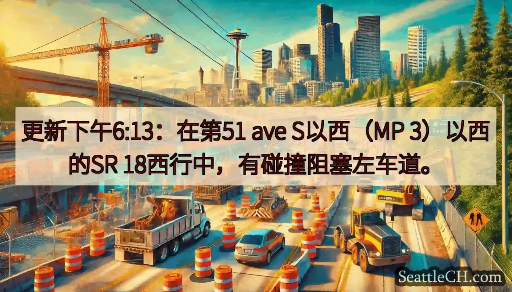 更新下午6:13：在第51 ave S以西（MP 3）以西的SR 18西行中，有碰撞阻塞左车道。
