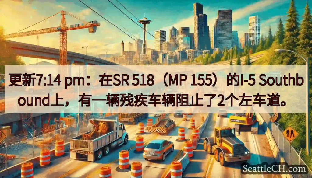 更新7:14 pm：在SR 518（MP 155）的I-5
