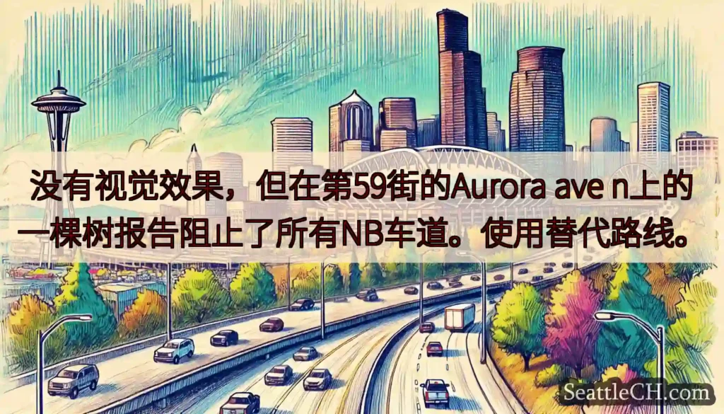 没有视觉效果，但在第59街的Aurora ave n上的一棵树报告阻止了所有NB车道。使用替代路线。